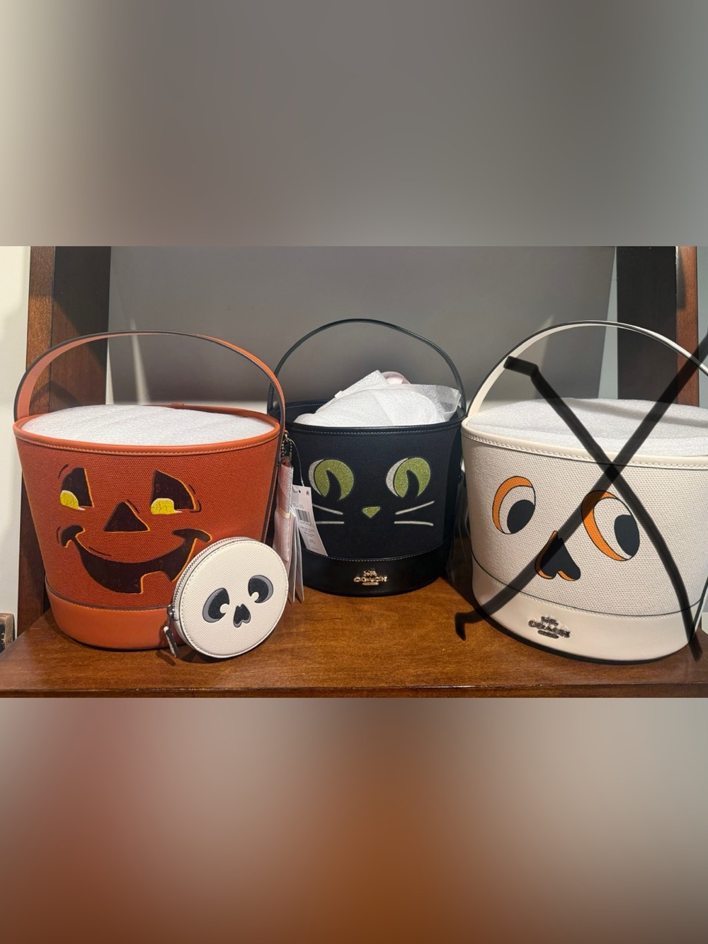 Coach authentic Halloween Jack-O'-Lantern Bucket Bag in Orange pumpkin rare face